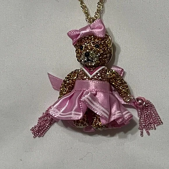 Betsey Johnson Cheerleader Bear Pendant Necklace Pink NWT - Picture 4 of 10